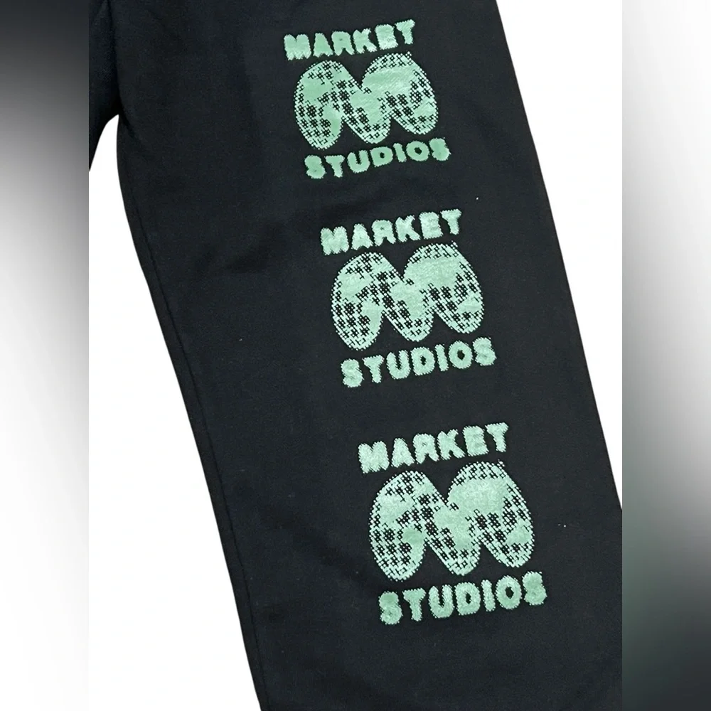 Market Studios men’s sweatpants joggers black green print size medium pockets‎